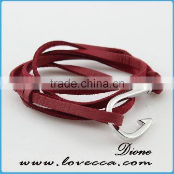 Fashion real genuine leather hook bracelet with colored leather ropes for choice