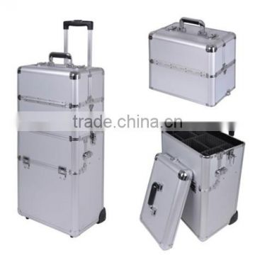 38" 2in1 Rolling Makeup Artist Cosmetic Train Case Aluminum Hair Style Box Lock