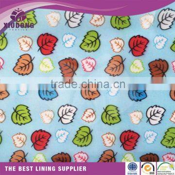 100% polyester leaves design printed lining fabric for coat