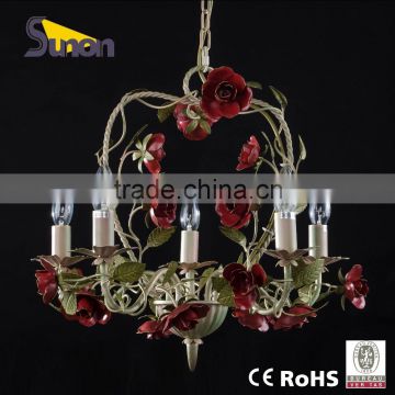 SD0680/5 Craft Iron Chandelier/Red Rose Flower For The Indoor Lighting/Decorative Hotel Chandelier Lamp