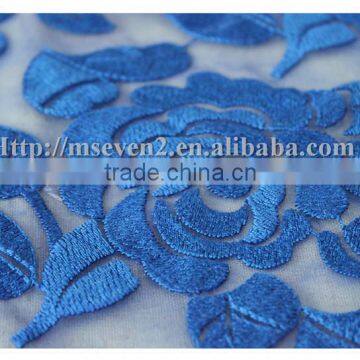 Applique Blue Rose Embroidery Tulle Lace Fabric Chemical Mesh Guipure Dress Fabric photo-4