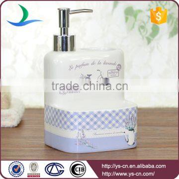 Purple Grid and Bicycle Decal Ceramic Manual Liquid Soap Dispenser photo-3
