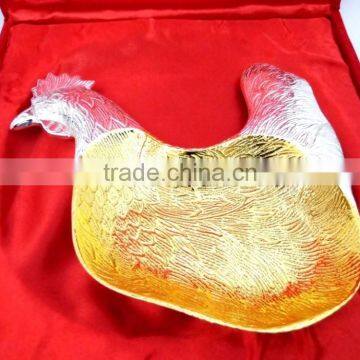 Beautiful gift item, return gift brass gold and silver plated chicken shape bowl