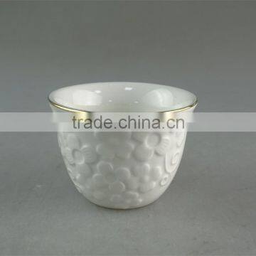 White Ceramic Tea Cup With Small Flowers Embossing and Golden Line for Wholesale 12 Pcs per Set,with Color Box.good Quality photo-2