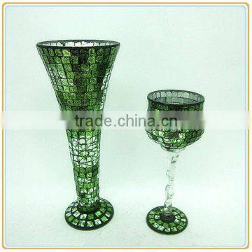 Mosaic Crackle Glass Vase Green