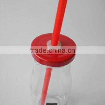 Christmas Use Glass Cow Milk Drinking Bottles With Red Lid and Straw photo-3