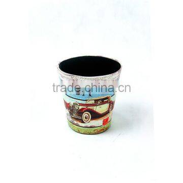 Car Print Dustbin Faux Leather Open Top Standing Trash Can photo-3