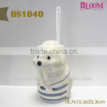 Porcelain morse shape decorative toilet brush holder