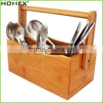 Modern Hot Sale Bamboo Cutlery Caddy Holder With Handle/Kitchen Utensil Caddy/Homex_Factory
