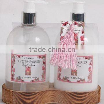 2 PCS BATH SET W/WOODEN TRAY