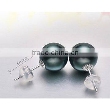 Wholesale Pretty 12-13mm Peacock Green Tahiti Pearl Jewelry Earring