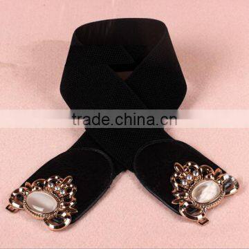 Wholesale Opal Stone Inlaid Flower Pattern Alloy Buckle Sex Women Lady Wide PU Waist Belt photo-4