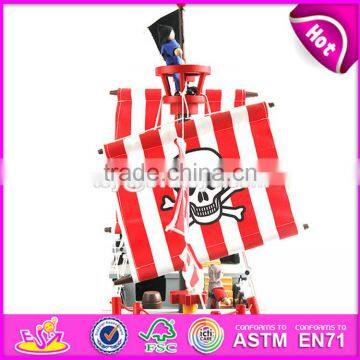 2017 Most Popular Boys Diy Wooden Toy Pirate Ships for Sale Top Sale Kids Wooden Toy Pirate Ships for Sale W03B062 photo-5