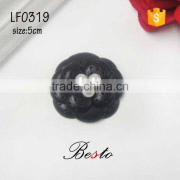 Black attracitive and new leather flower punch with pearls center for shoes &bag decoration