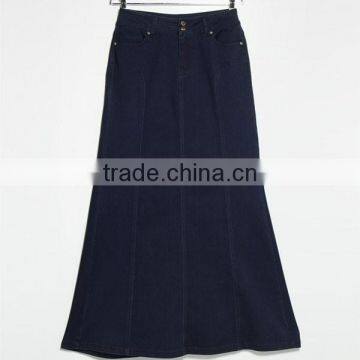 Top Quality Dark Blue Cotton Blue Color Girls Soft Denim Long Skirt photo-5