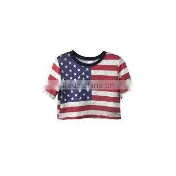American Flag Black White Tees Latest New Design Short Style Lady Printing Graphic t Shirt for Women photo-3