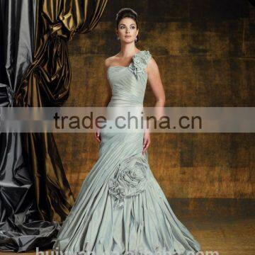 elegant one shoulder full length embroidey flower sex prom gown