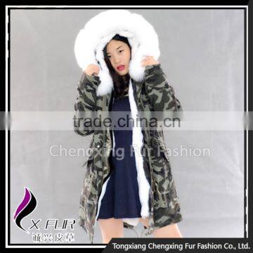 CX-G-P-08B Fox Trim Hood Women Real Rex Rabbit Fur Lining Fur Parka Jacket