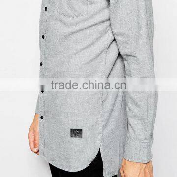 Mens Slim Fit Flanel Shirt in Grey Custom Long Sleeve Casual Shirts for Men photo-3