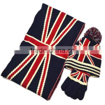 Fashion UK Flag Patten Design Knitted Scarf Hat Glove Sets Wholesale photo-2