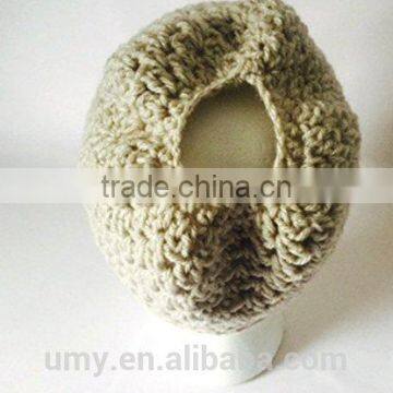 Wood Button Pony Tail Holder Crochet Hat photo-3