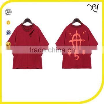 Wholesale Custom T Shirt Manufacturer Women Thin 100%cotton Short Sleeve Ripped t Shirt With Distressed