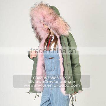 Myfur Plus Size Mini Parka With Fur Lining Luxury Colorful Raccoon Fur Hood photo-3