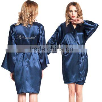 Factory Wholesale Satin Plain Bath Robe Satin Robe Silk Robe WR007 photo-4