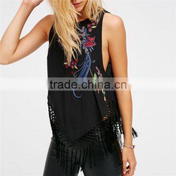 2017 Latest Fashion Top Design Soft Embroidered Pretty Tank photo-5