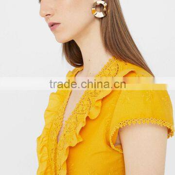 Embroidery Cutwork Cotton Dresses Ladies Crocheted Fit and Flare Short Dress photo-4