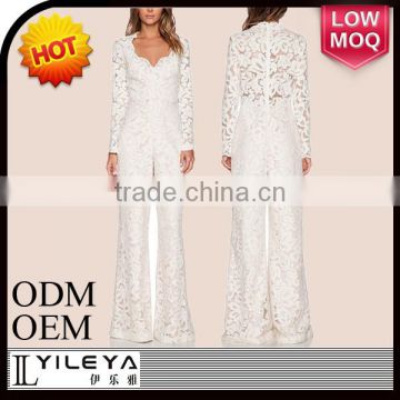 latest spring luxury elegant white lace long sleeve jumpsuit for women