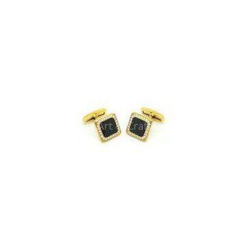 CNC Inlaid CZ stone Mens Gold Cufflinks Black epoxy resin adhesive