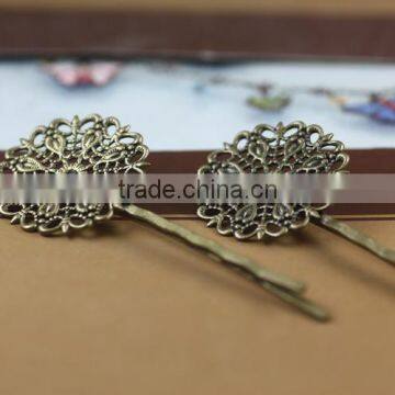 25mm Antique Bronze Silver Tone Filigree Peacock Flower Hair Clasp Bobby Pins For Jewelry Diy photo-2
