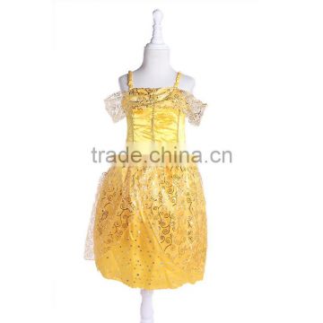 PF1087 satin yellow princess costume kids princess wedding dresses