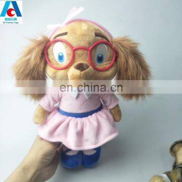 Cuddy plush dog toys with dress movie cartoon plush toys with plastic glasses