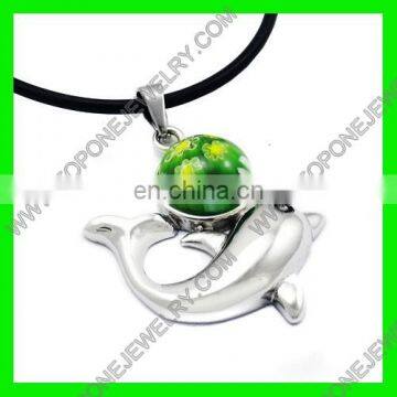 Animal shaped dolphin stainless steel murano glass pendant