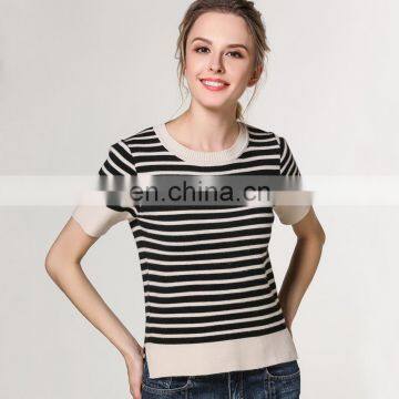 2017 spring stripe short sleeve women's knit women's pullover sweatshirts