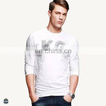 T-MT528 Men Long Sleeve Customized Design White Cotton Crewneck T-Shirts