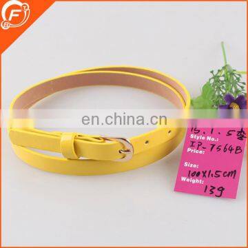 fashion PU leather yellow lady girls belt 100cm long 1.5cm wide