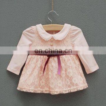 High-grade Baby Girl Children Dress Long Sleeve Lace Dress Patterns Design With bowknot Baby Clothes Sets