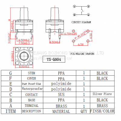 TS-G004 Water Proof IP 67 Tact Switch 8*8mm Factory Outlet Smd Micro Momentary Tact Switch for IR Temperature Gum photo-3