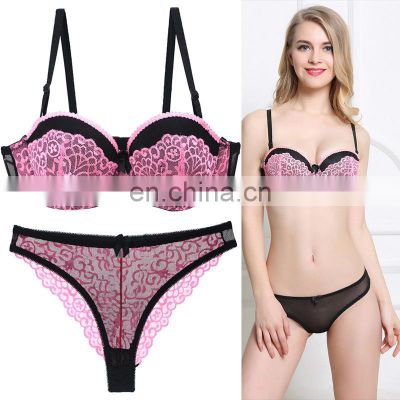 romantic bra set for women 1/2 trace + lace push up sexy underwear sets and pant