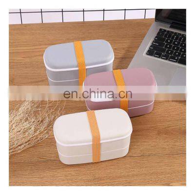 600Ml Healthy Material Lunch Box 2 Layer Wheat Straw Bento Boxes Microwave Dinnerware Food Storage Small Plastic Lunchbox