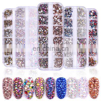 Wholesale Colorful Mesh Crystal Nail Art Rhinestone Flat Back Muliti-size Charm Nail Art Decorations Crystal Nail Rhinestones