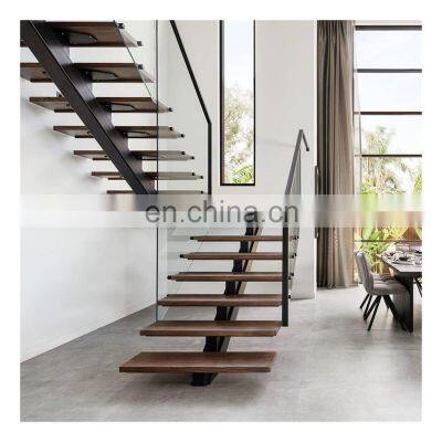 Mono Steel Stringer Prefab Wood Staircases For House Project