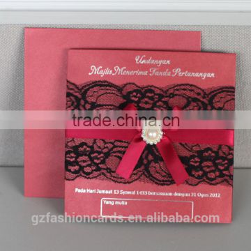 2016 Noble Red Elegant Dreams International Top Quality Lace Wedding Cards