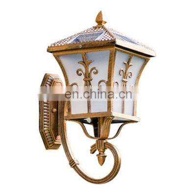 Brown Waterproof IP65 Vintage Aluminum Garden Outdoor Bronze 5W Solar LED Wall Light Lamp