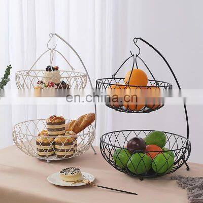 Professional Creative Decorative Display Storage Vegetables Wire 2 Tier Hanging Metal Fruit Basket photo-2