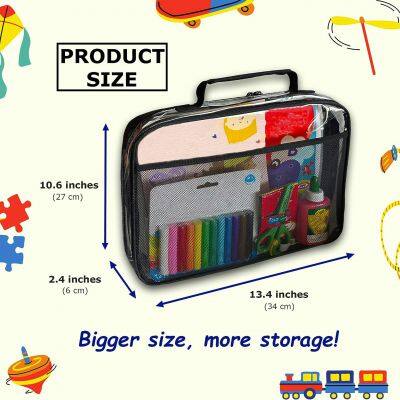 Toy Storage Organizer Bag Clear Waterproof Large TPU Non PVC for Kids Activity Books, Balls, Blocks Set, Clay Case With Net Mesh Pocket and Name Card Tag Holder photo-2