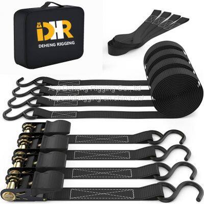 1 Inch Ratchet Tie Down Strap With S Hook for Cargo Control 4pk
